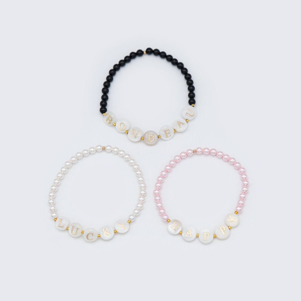 [봉보]자개 이니셜 스와로브스키 진주 비즈 팔찌 Swarovski pearl initial gold beads Bracelet