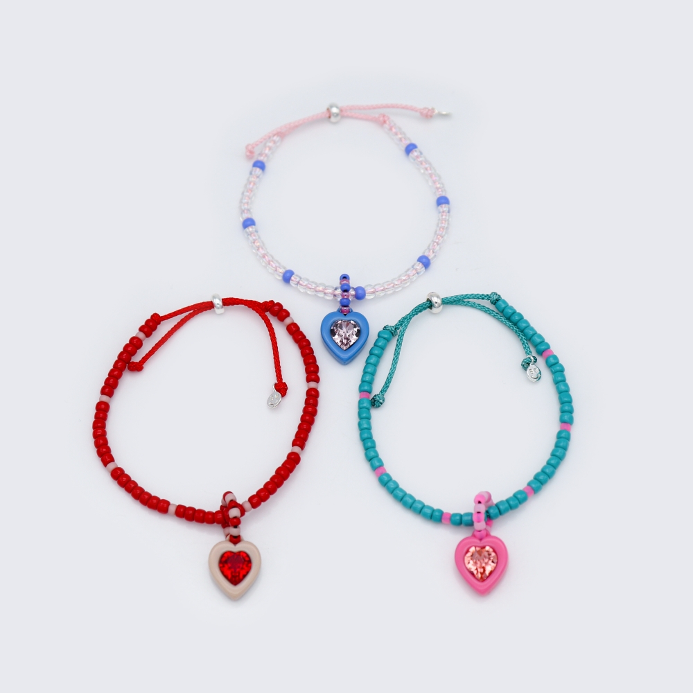 []ͷκ꽺Ű Ʈ  ÷  ŵ  Swarovski heart stone color beads Bracelet