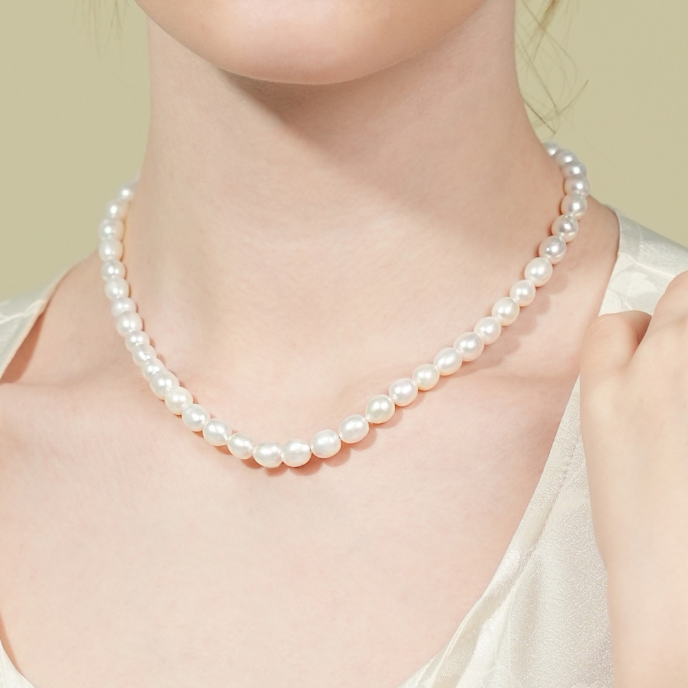 []ũ Ǯ  ̾  7mm Unique oval water pearl Necklace