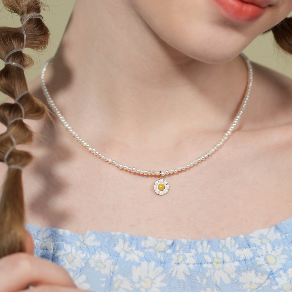 []14k  Ʈ 3mm    14k gold daisy water pearl Necklace