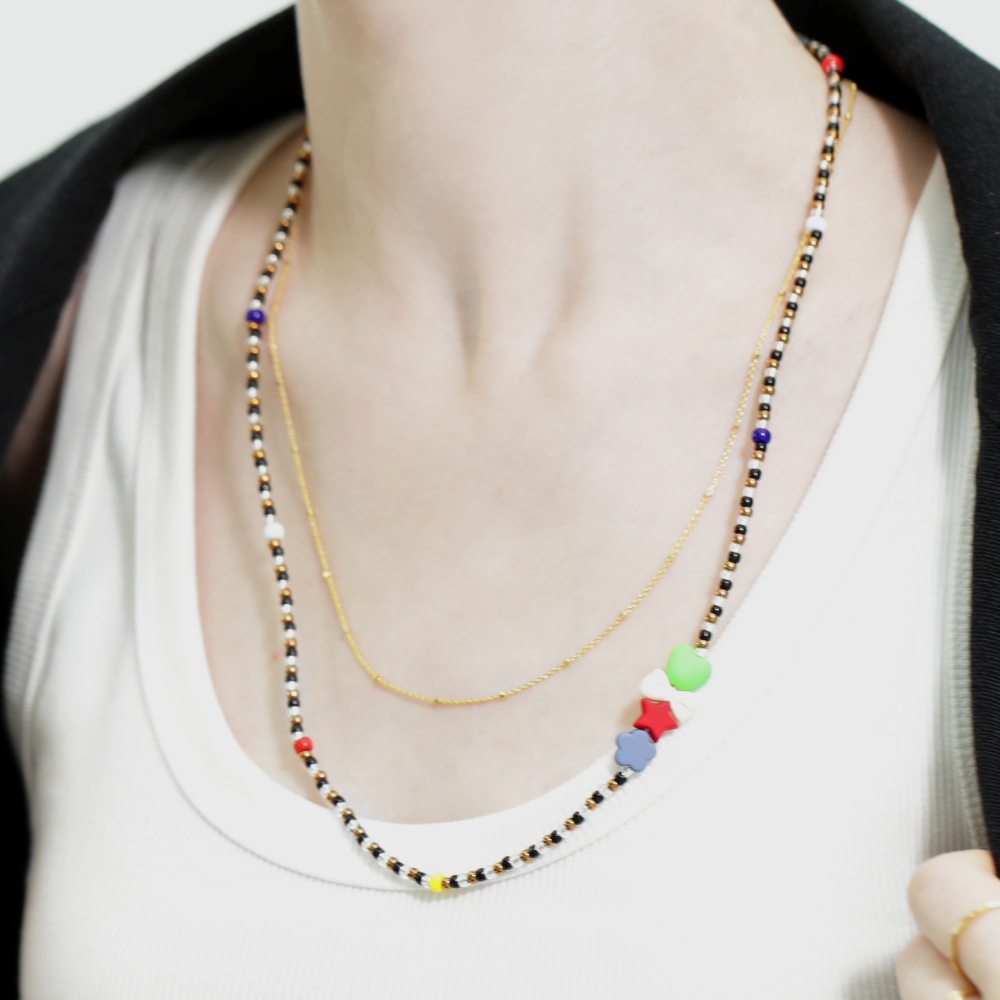 [봉보]모노루시 컬러 포인트 레이어드 비즈 목걸이 Mono lucy color point layered Necklace