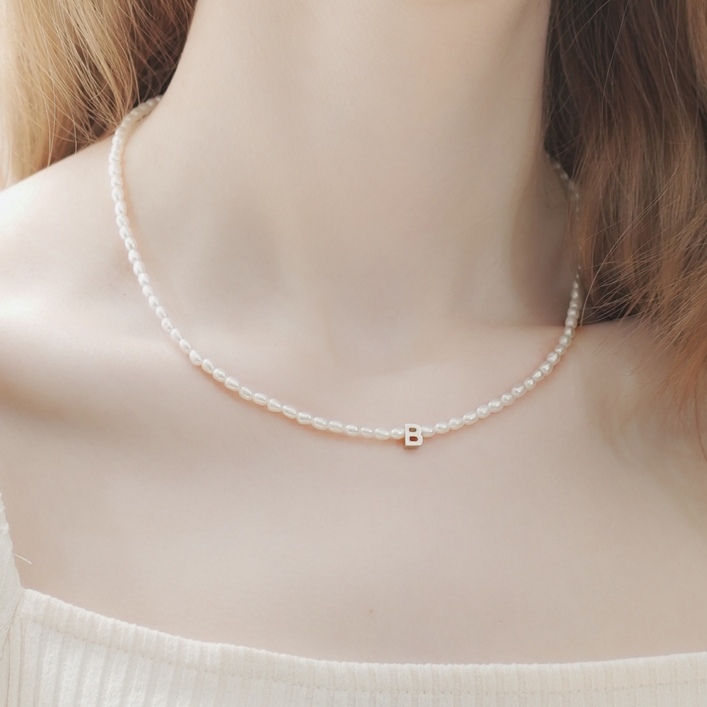 []ǹ ̴ϼ Ҿ 4mm    Silver initial water pearl Necklace