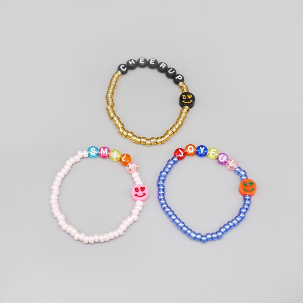 [봉보]스마일 참 이니셜 투명 비즈 팔찌 3color Initial smile color beads Bracelet