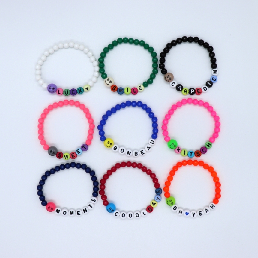 [봉보]키치 스마일 볼 이니셜 비즈 팔찌 9color Cute kitsch smile ball initial Bracelet