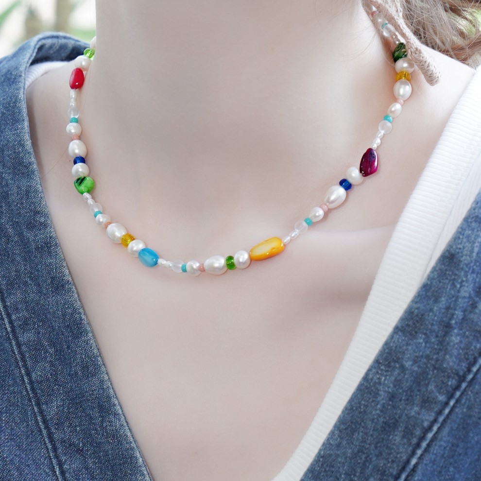 []   ÷ڰ ÷ Ʈ  Mother of pearl and water pearl play Necklace