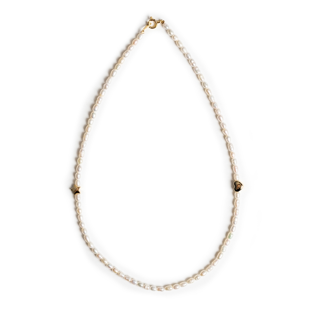 [봉보]미니골드 하트 스타 쌀알 담수진주 목걸이 4mm 5mm Golden love star charm pearl Necklace