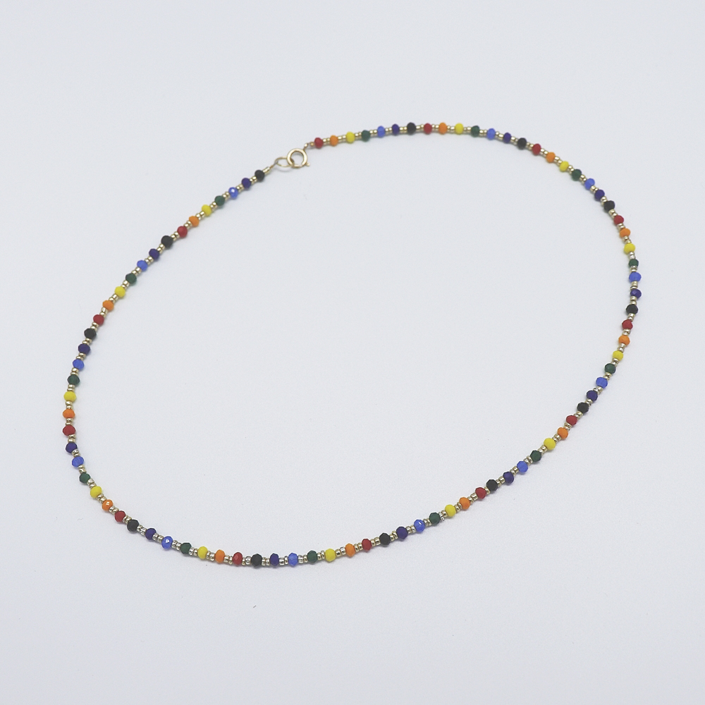 [봉보]레인보우 비즈 초커 목걸이 Crystal rainbow beads Necklace