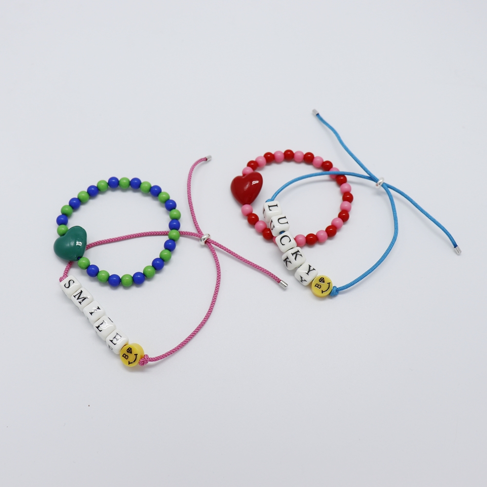 [] Ʈ  ŵ Ʈ (2) Shine colorball heart initial knot Bracelet set