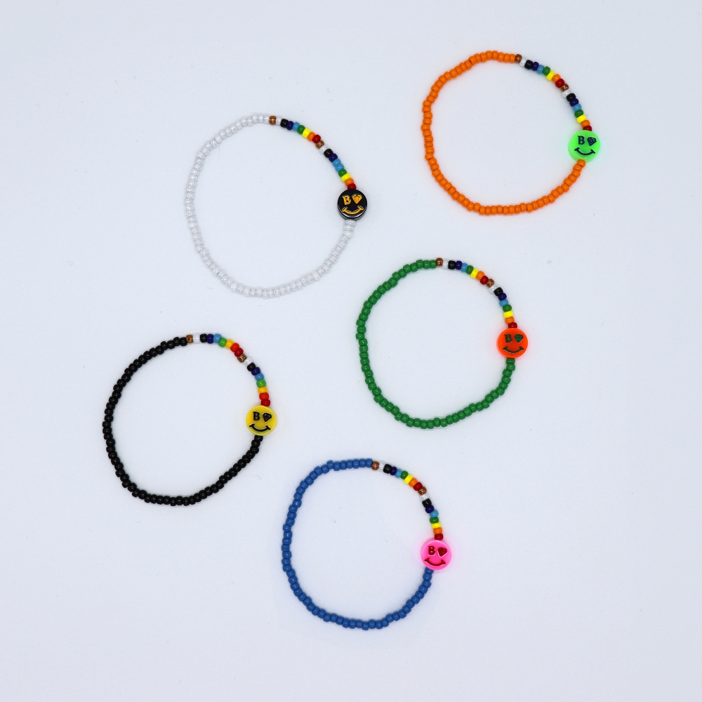 [봉보]스마일 참 포인트 레인보우 비즈 팔찌 5color Smile point rainbow beads Bracelet