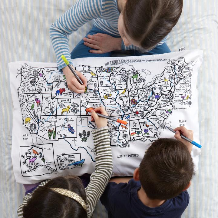 [잇슬립두들]US map pillowcase - colour in & learn 컬러아트 지도