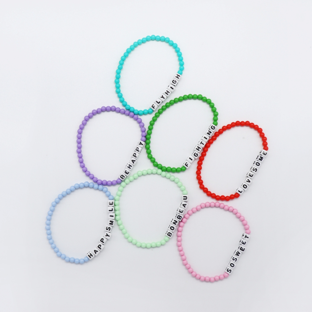 [봉보]큐브 이니셜 파스텔 아크릴 볼 비즈 팔찌 Mini cube initial pastel color ball Bracelet