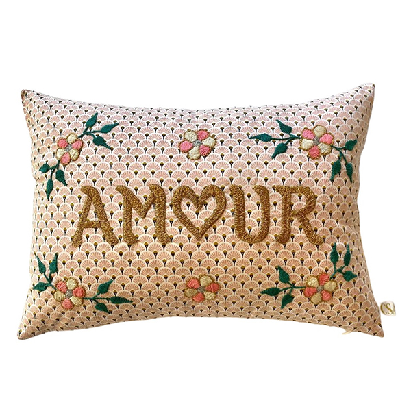 []Embroidered cushion Amour-CA00LNCUS1362AMO