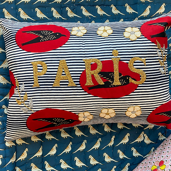 까사오[CSAO]Embroidered cushion PARIS-CA00LNCUS0531PAR