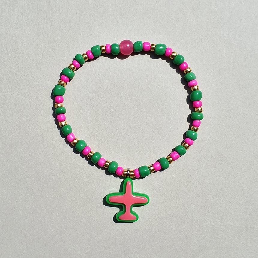 [봉보]핑크 그린 비행기 비즈팔찌 airplane Casual beads Bracelet