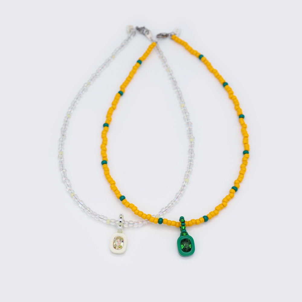 [봉보]스와로브스키 스퀘어 스톤 팬던트 컬러 비즈 목걸이 Swarovski square stone color beads Necklace