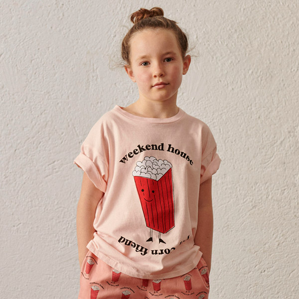 AW23[위켄드하우스키즈]팝콘 티셔츠-핑크-WH23KASWS0896PNK