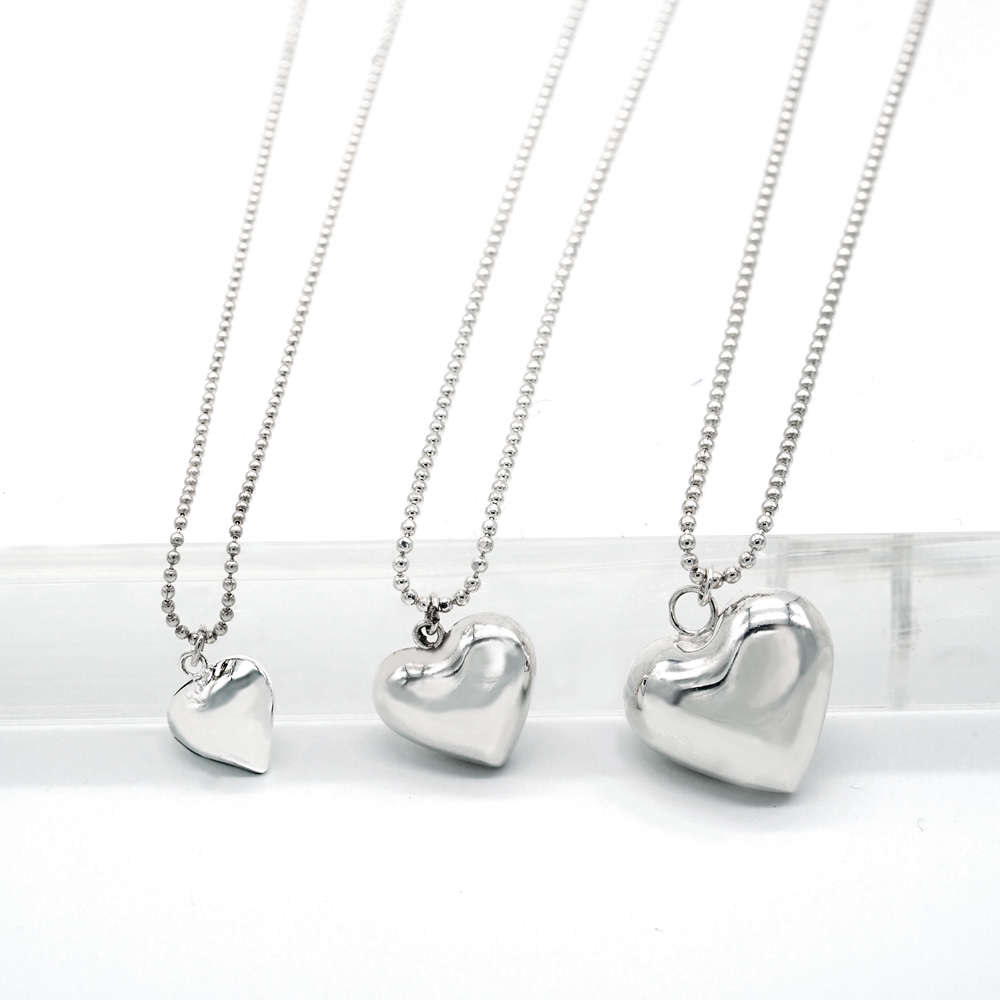 [봉보]실버 하트 통통 목걸이 9mm, 15mm, 20mm Volume heart point silver Necklace
