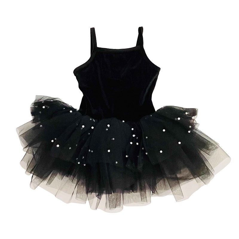 [   ڶ ] VELVET Ÿ ROMPER WITH PEARL TULLE-black