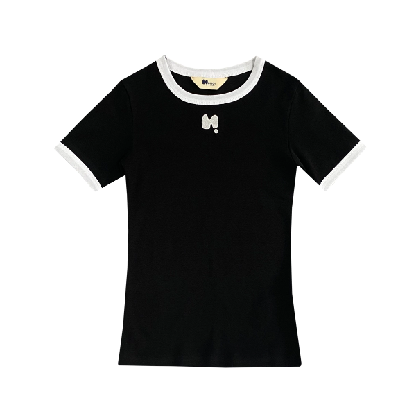 [޳ǿ]LOGO NEEDLEPOINT RINGER T-SHIRT_BLACK